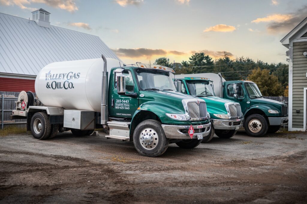 Valley Gas & Oil delivery trucks used to provide heating fuel to customers in Maine